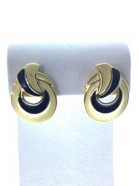 Rare Vintage 1970s Crown Trifari Geometric Enamel Pierced Earrings